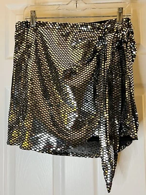 Milk & Honey Sequined Skirt With Faux Wrap Style and Tie Accent 16 Inches Long - Image 1 of 4
