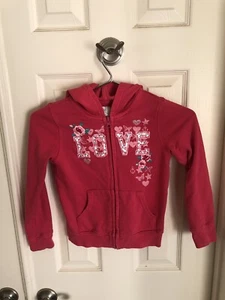 Children’s Place Love Pink Long Sleeve Zipper Hooded Sweatshirt Size S 5/6 - Picture 1 of 5