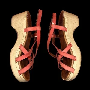 Vintage Dansko Wedge Heels Size 7.5 | Orange Suede Strappy Wooden Clogs - Picture 1 of 7