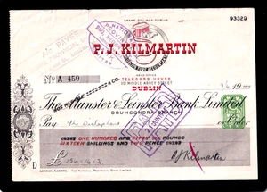 P.J.Kilmartin   ,Dublin ,Ireland Cheque  1944 - Picture 1 of 2