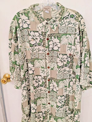 Camisa Hawaiana Aloha Hut - Camisa Floral Beige/Verde Hombre XXXL Foto 1 de 4