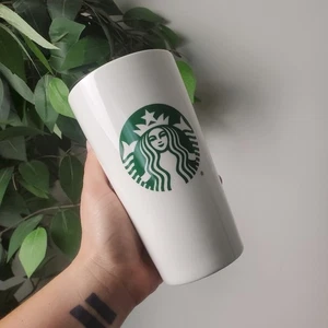 🤍NEW🤍 Classic Starbucks White Tumbler with Green Logo Double Wall Ceramic Mug - Picture 1 of 4