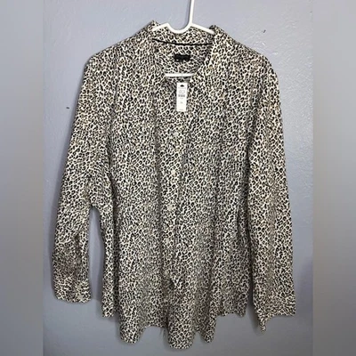 TALBOTS 100% Cotton Animal Print Lightweight Long Sleeve Button-Up Shirt 3X NWT - Image 1 of 4