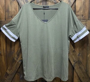 Just Fashion Now Women's Long Sleeve Top Shirt Blouse Green & White 2XL Stripes - Picture 1 of 19