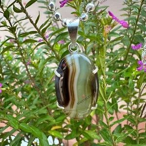 Natural Certified Montana Agate 50.65 Ct Pendant Cabochon In 925 Solid Silver - Picture 1 of 9