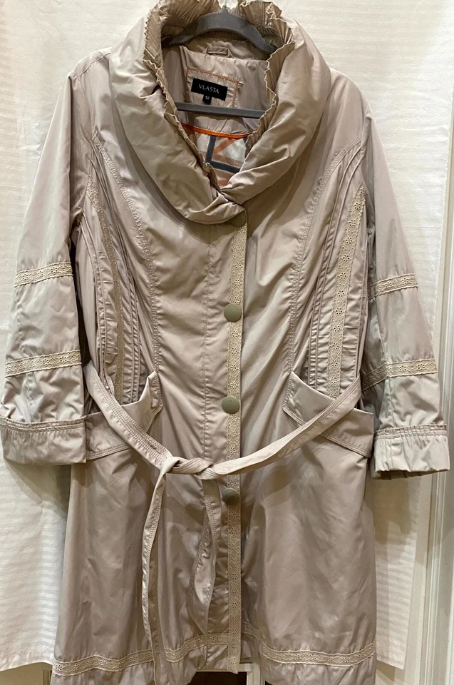 VLASTA Womens Gray Lace Embroidered Button Front Belted Rain Coat Jt  2XL / 52 - Image 1 of 4