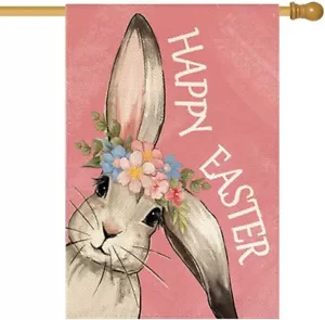 Happy Easter Bunny House Flag Double Sided Outside Rabbit Flower Yard 28X40 Inch - Picture 1 of 7