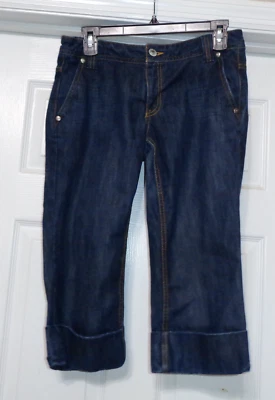 Pantalones de mezclilla Banana Republic Capri talla 2 azul lavado oscuro con puños dobladillo RN 54023 Foto 1 de 4