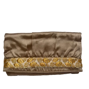 Gold Clutch Evening Purse Wallet Gold Tan Beige Trim Gold Leaves Vintage 80's - Picture 1 of 12