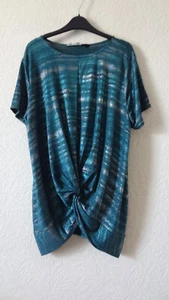 Mottled teal tie front shiny top - Picture 1 of 4