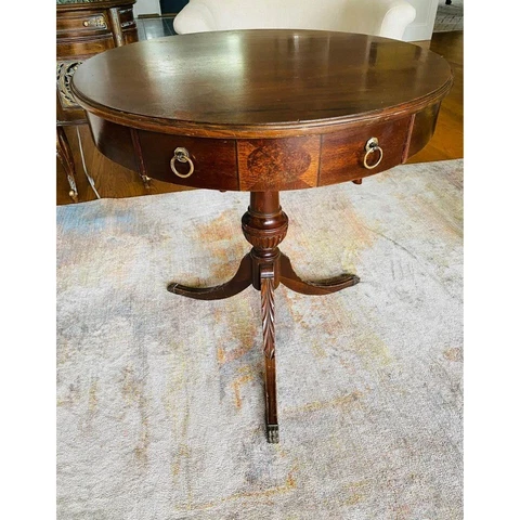 Mahogany One Drawer Drum Table By Mersman Cover