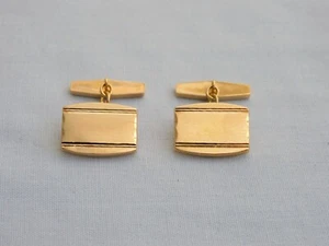 FRENCH 18CT YELLOW GOLD DIAMOND CUT MATT FINISH STADIUM CHAIN CUFFLINKS - 5.7g - Picture 1 of 12