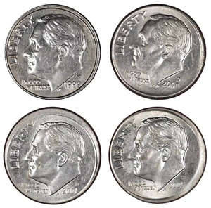 1999 2000 D 2001 D 2005 10c Off Center Partial Collar Mint Error Dime Lot EL9 - Picture 1 of 2