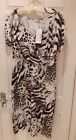 Steilmann Womens Sz 18 Jersey Dress Leopard Animal Print Ruched Cap Sleeve BNWT