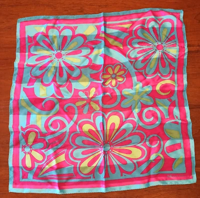 Anne Klein Rosa/Azul/Verde Flower Power Retro Vintage 100% Seda Bufanda 21 pulgadas Foto 1 de 4