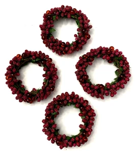 Lote de 4 servilleteros soportes cuentas esmeriladas y hojas de tela 3" Navidad - Imagen 1 de 8