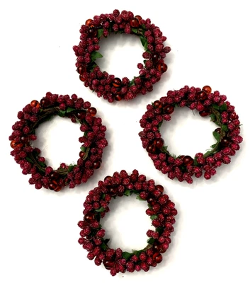 Lote de 4 servilleteros soportes cuentas esmeriladas y hojas de tela 3" Navidad Foto 1 de 4