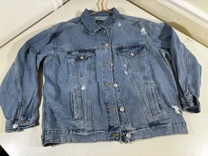 Wild Fable Jean Jacket Size Large Blue Distressed Med Wash Denim - Picture 1 of 7