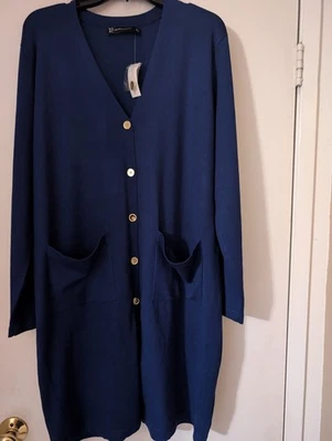 NUEVO CON ETIQUETAS NEW YORK & CO Mujer Azul Botón Frontal Largo Cárdigan Suéter XL Foto 1 de 4