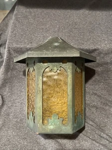 Vtg Hexagon Amber Glass Hanging Ceiling Light Fixture No Socket Or Chain-Restore - Picture 1 of 9