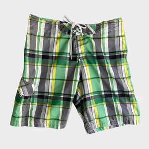Old Navy Mens Board Shorts Large Gray Green Plaid - Picture 1 of 8