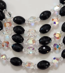 Vtg 5 Strand Faceted Bead Necklace Black Clear AB Coated Formal Fashion Retro - Picture 1 of 8