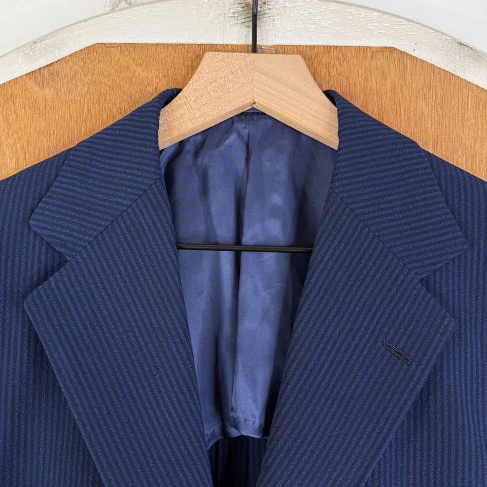 Chaqueta Blazer Anillo Para Hombre 42R Azul Marino Rayas 3 Botones 100% Lana Lona Cirujano Foto 1 de 4