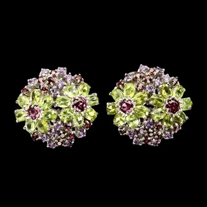 925 Sterling Silver Oval Peridot Amethyst Garnet Gemstone Earrings Jewelry - Picture 1 of 14