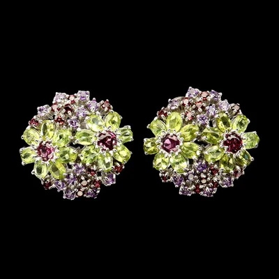 925 Sterling Silver Oval Peridot Amethyst Garnet Gemstone Earrings Jewelry - Image 1 of 4