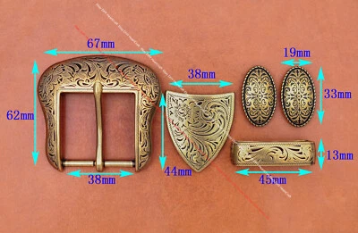 Antique Brass Western Cowboy Rodeo Floral 5 pcs Set Belt Buckle fit 1-1/2" Belt - Image 1 of 4