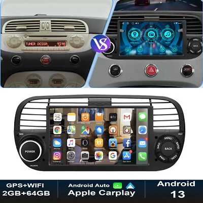Car Stereo 7" Autoradio Per Fiat 500 2007-2015 Android 13 2+64G GPS NAVI WIFI BT - Immagine 1 di 4