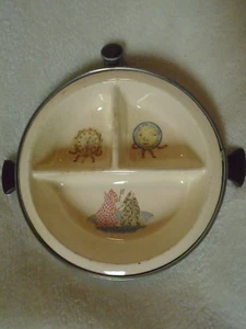 Antique Porcelain Compartment Child's Warming Dish by Excello (Cat,Dog&Clocks) - Picture 1 of 9