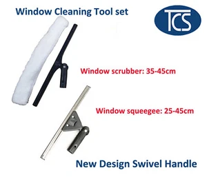 NEW COMMERCIAL WINDOW CLEANING KIT SQUEEGEE + SCRUBBER SET WITH SWIVEL HANDLES - Picture 1 of 4