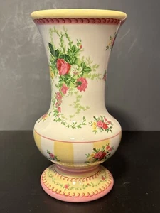 Laura Ashley Colab English Country Floral Vase Yellow And Pink 9” - Picture 1 of 8
