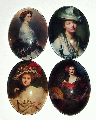 4 Vibrant Colors of 40x30mm Victorian Old Style Glass Women Portrait Cameos - Image 1 of 4