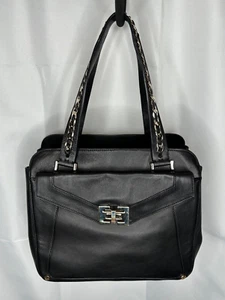 Elaine Turner Black Leather Shoulder Hand Bag Pink Lining Celia Chain Gold Lock - Picture 1 of 13