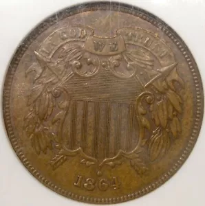 1864 TWO CENT PIECE BEAUTIFUL VERY SCARCE ROTATED REVERSE 180 DEGREES PCGS MS 64 - Picture 1 of 6