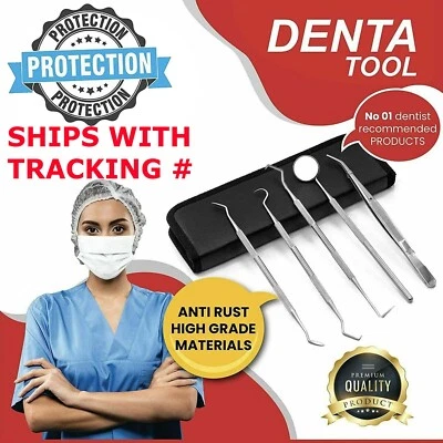 Dental Instruments Scaler Tools Teeth Cleaning 5pc Oral Hygiene Deep Set Kit Pro - Image 1 of 4