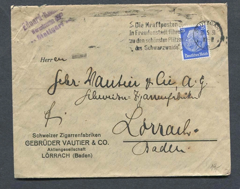 Reich alemán: Interesante portada de empresa de 1933 - Stuttgart Foto 1 de 1