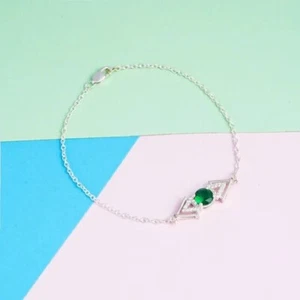 2 CT Round Cut Lab-Created Green Emerald V Shape Anklet 9" 14K White Gold Plated - Picture 1 of 4