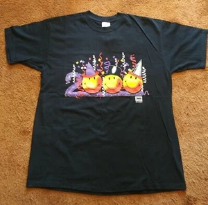 NWT College Wear USA 2000 Millennium Black Short Sleeve T-Shirt Smiley Faces XL - Picture 1 of 5