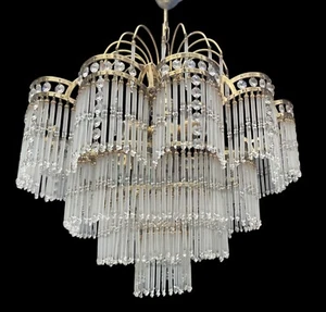 Lampadario Elegante in Ottone e Cristallo a 3 Luci, Stile Art Decò - Picture 1 of 8