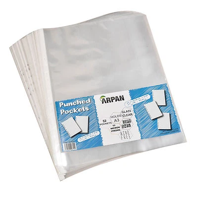 ARPAN A3 portrait strong plastic Sleeve clear poly punch pockets 52 wallet/ - ST-9611