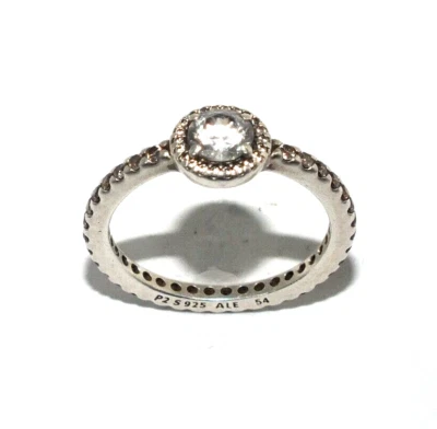 Ladies stylish solid silver Pandora halo ring set with clear stones, UK size N - Image 1 of 4