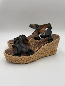 NWOT Sam Edelman Brown Leather Espadrille Strappy Wedge Sandals Women's Size 10 - Picture 1 of 9