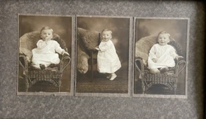 3 Antique Vintage Baby Photos Sepia Mounted Prints Wicker Chair Child Lot - Picture 1 of 2