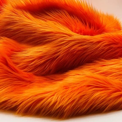 Orange Mohair Shaggy Faux Fur Fabric By The Yard ( Long Pile ) 60" Wide - Image 1 of 2