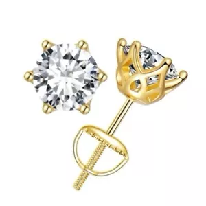 1ct Earrings Yellow Gold Diamond Test Pass Lab-Created VVS1/D/Excellent - Picture 1 of 1