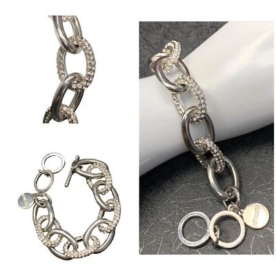 "Pulsera vintage de diamantes de imitación CHICO'S tono plata cadena de eslabones de palanca 8""" Foto 1 de 4