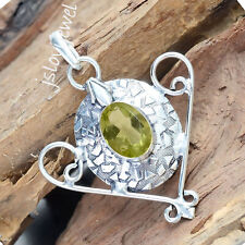 Green Peridot Cut Gemstone Pendant 925 Sterling Silver Girl's Handmade Jewelry